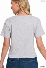 Miss Bliss Zen Cropped Cotton Crew Neck SS Top- HGrey