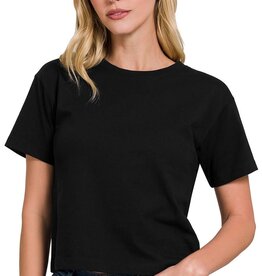 Miss Bliss Cropped Cotton Crew Neck SS Top-Black