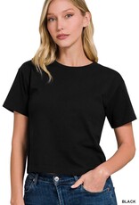 Miss Bliss Zen Cropped Cotton Crew Neck SS Top-Black