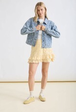 Miss Bliss Blu Floral Wash Denim Collared Button Down Jacket