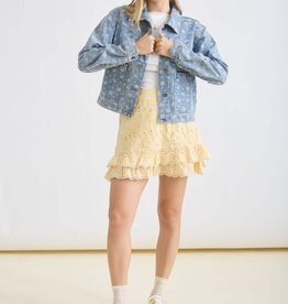 Miss Bliss Floral Denim Collared Button Down Jacket