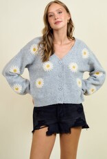Miss Bliss D&R Floral Applique Button Down Sweater Cardigan