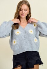 Miss Bliss D&R Floral Applique Button Down Sweater Cardigan