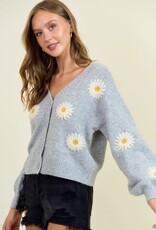 Miss Bliss D&R Floral Applique Button Down Sweater Cardigan