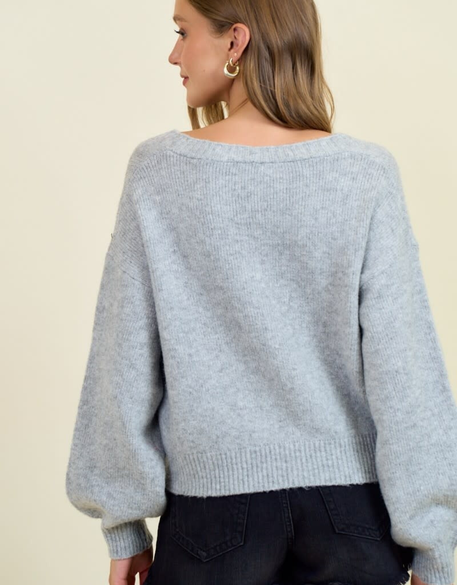 Miss Bliss D&R Floral Applique Button Down Sweater Cardigan