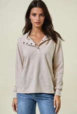Miss Bliss D&E Buttery Soft Striped Knit Mock Neck Sweatshirt- Beige