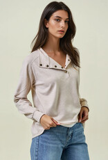Miss Bliss D&E Buttery Soft Striped Knit Mock Neck Sweatshirt- Beige