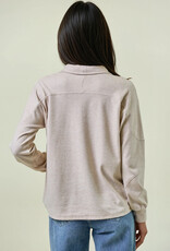 Miss Bliss D&E Buttery Soft Striped Knit Mock Neck Sweatshirt- Beige