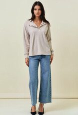 Miss Bliss D&E Buttery Soft Striped Knit Mock Neck Sweatshirt- Beige