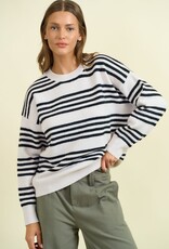 Miss Bliss D&R Striped Long Sleeve Sweater-Beige/Black
