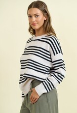 Miss Bliss D&R Striped Long Sleeve Sweater-Beige/Black