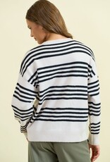 Miss Bliss D&R Striped Long Sleeve Sweater-Beige/Black