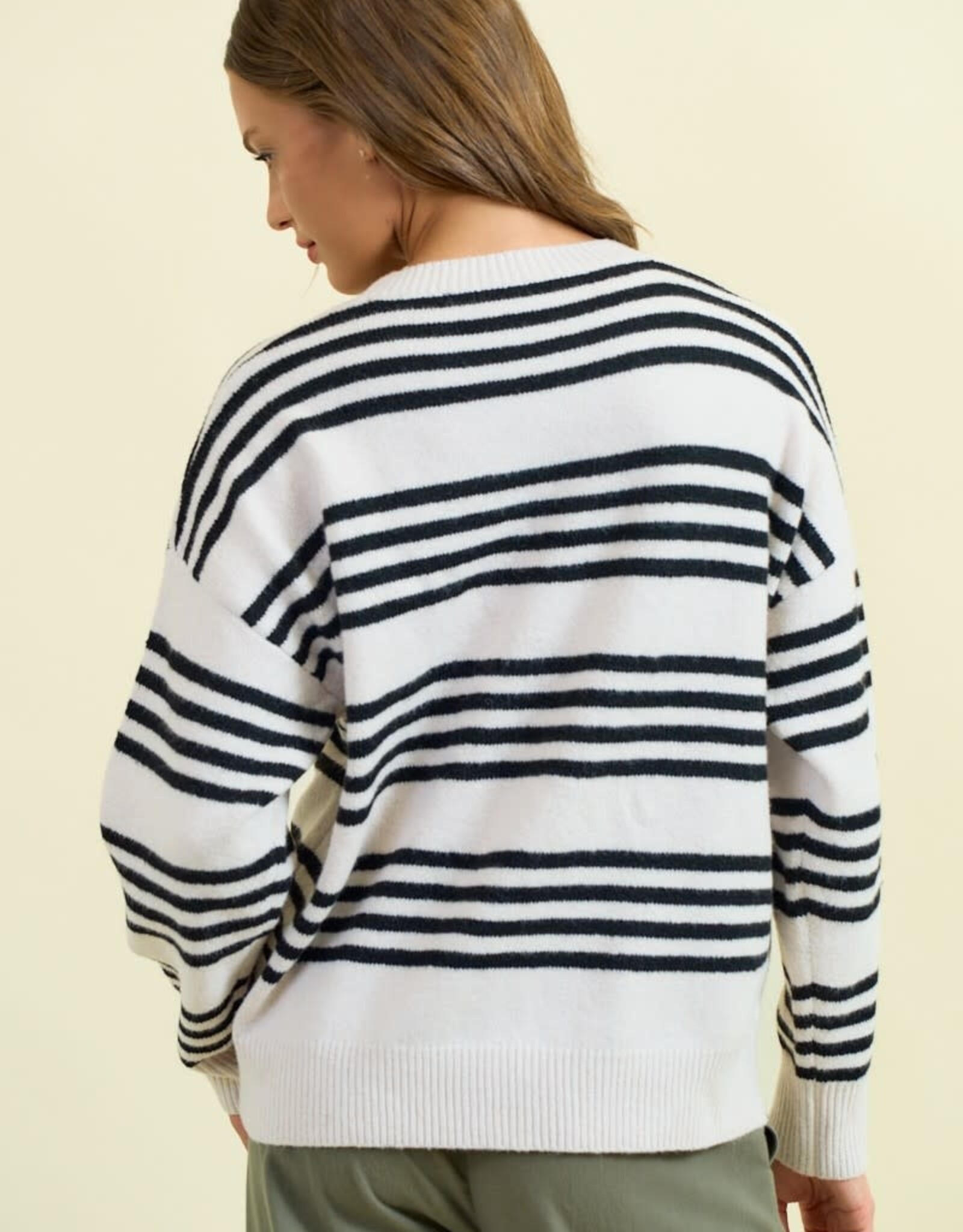 Miss Bliss D&R Striped Long Sleeve Sweater-Beige/Black