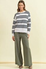 Miss Bliss D&R Striped Long Sleeve Sweater-Beige/Black