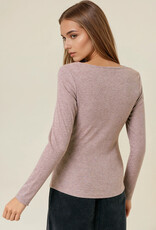 Miss Bliss D&R Square Neck Long Sleeve Snap Button-front Cardigan- Cocoa