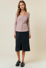 Miss Bliss D&R Square Neck Long Sleeve Snap Button-front Cardigan- Cocoa