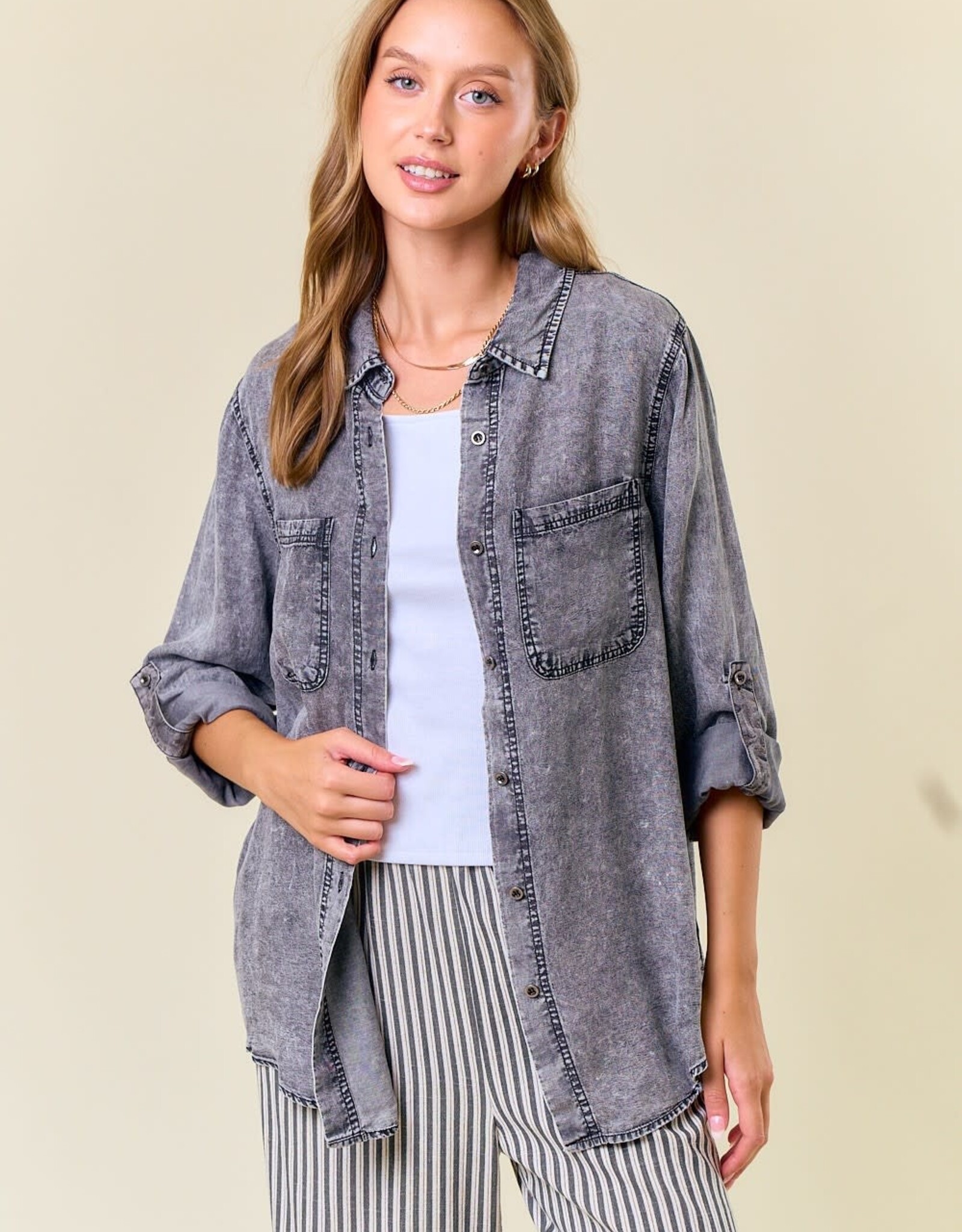 Miss Bliss D&R Chambary Shirts W Pockets- Black denim