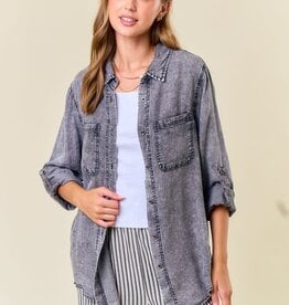 Miss Bliss Chambray Front Pocket Shirt - Black denim