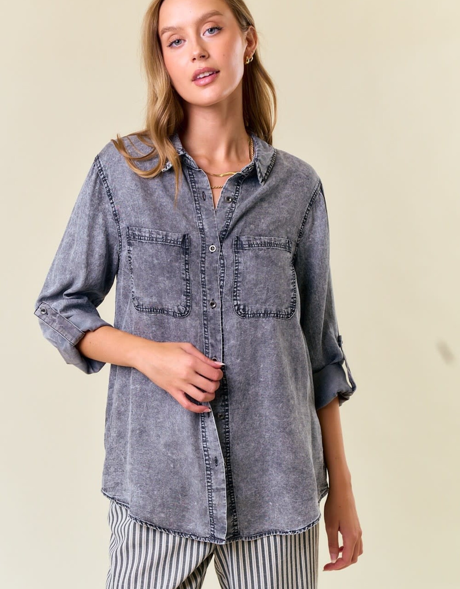 Miss Bliss D&R Chambary Shirts W Pockets- Black denim