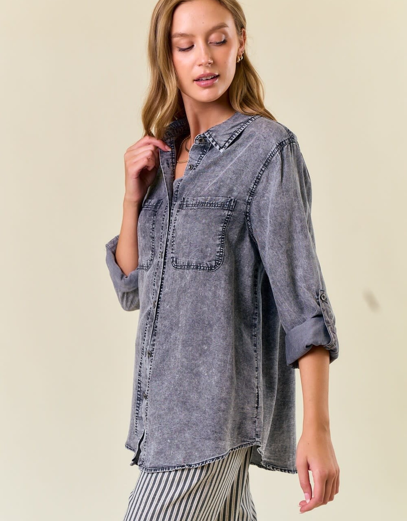 Miss Bliss D&R Chambary Shirts W Pockets- Black denim