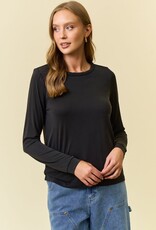 Miss Bliss D&R Modal Jersey Braided Neck Long Sleeve Top- Black