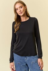 Miss Bliss D&R Modal Jersey Braided Neck Long Sleeve Top- Black