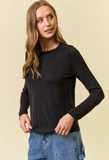 Miss Bliss D&R Modal Jersey Braided Neck Long Sleeve Top- Black