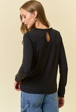 Miss Bliss D&R Modal Jersey Braided Neck Long Sleeve Top- Black