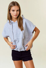 Miss Bliss D&R Drawstring Bottom Sleeveless Crop Length Hoodie- H.Grey