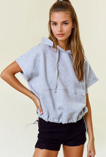 Miss Bliss D&R Drawstring Bottom Sleeveless Crop Length Hoodie- H.Grey