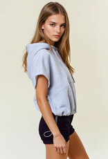 Miss Bliss D&R Drawstring Bottom Sleeveless Crop Length Hoodie- H.Grey