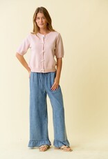 Miss Bliss D&R Pearl Bow Button Short Sleeve Cardigan-Baby Pink