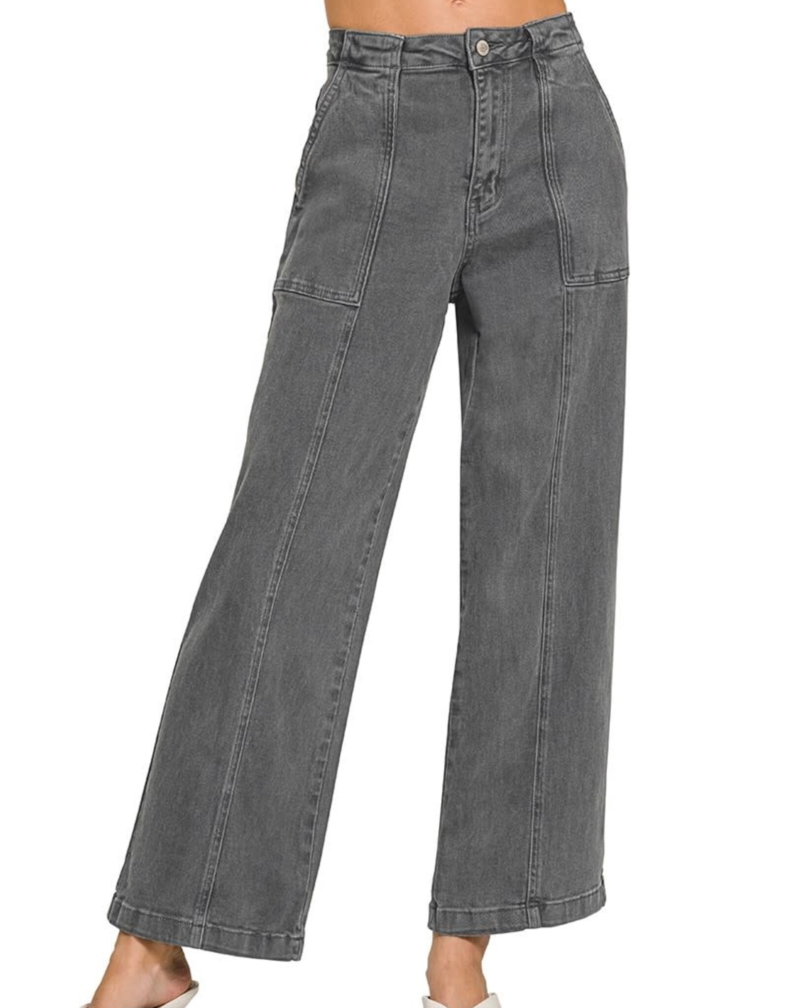 Miss Bliss Zen Straight Leg Utility Pocket Color Denim Pants-Ash Black