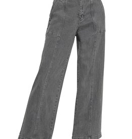 Miss Bliss Straight Leg Utility Pocket Denim Pants-Ash Black