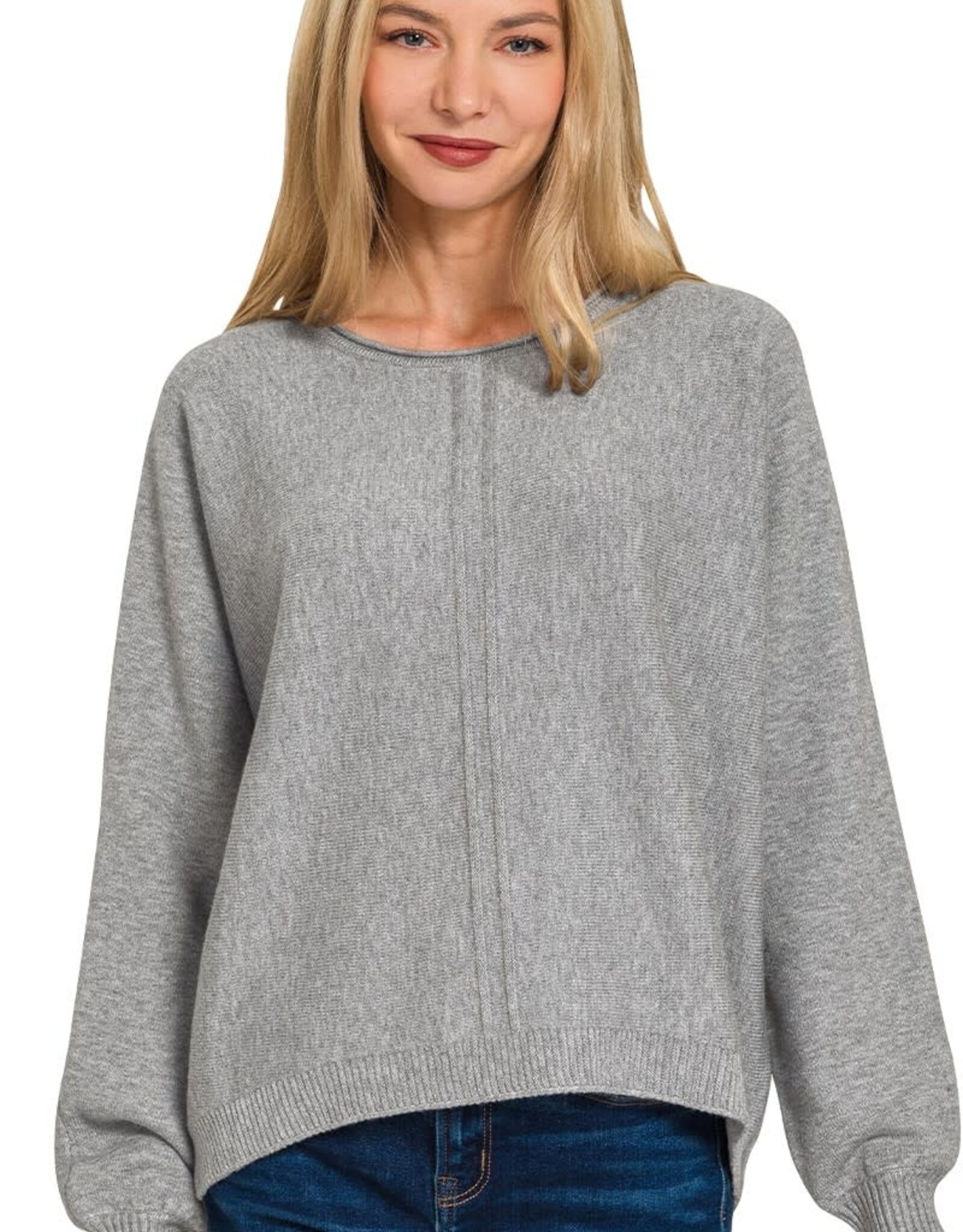 Miss Bliss Zen Viscose Front Seam Round Nck Sweater-H Grey