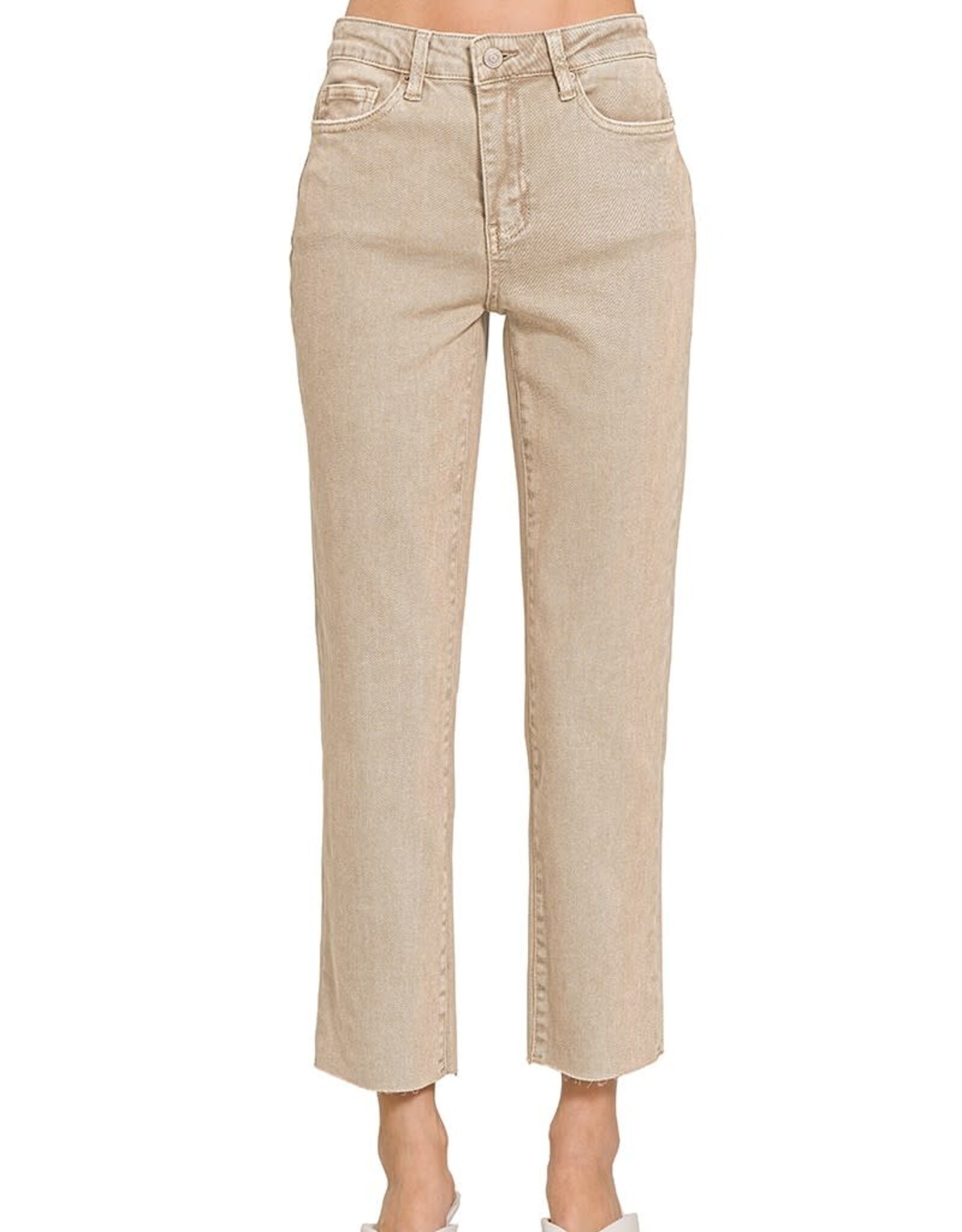 Miss Bliss Zen Washed High Waist Cropped Straight Pants-Ash Mocha