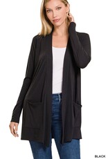 Miss Bliss Zen Slouchy Pocket Open Cardigan-Black