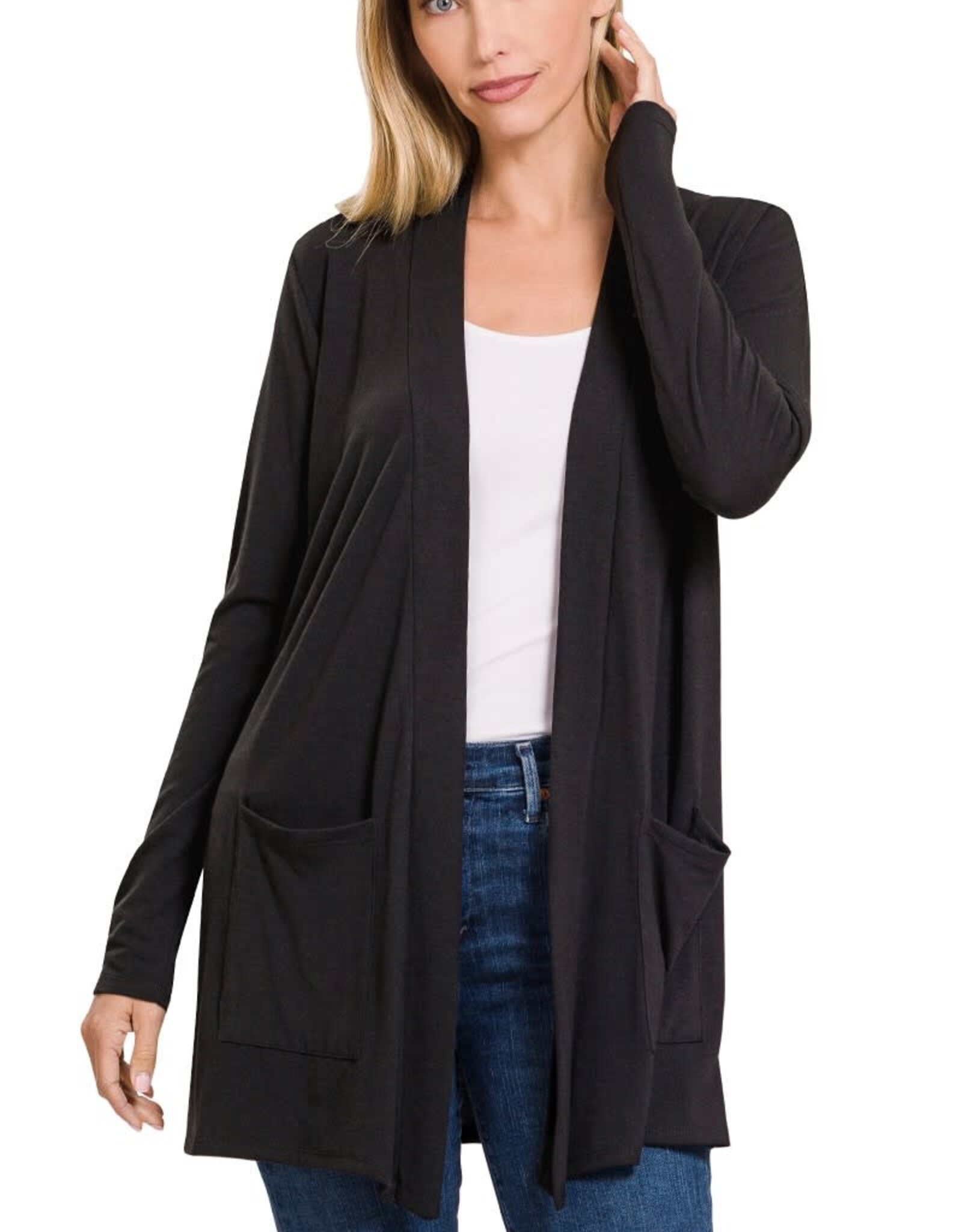 Miss Bliss Zen Slouchy Pocket Open Cardigan-Black