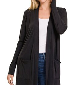 Miss Bliss Slouchy Pocket Open Cardigan-Black