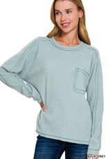 Miss Bliss Zen Brushed Ribbed Hacci Rnd Nck Sweater-Blue Grey