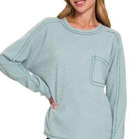 Miss Bliss Brushed Ribbed Hacci Sweater-Blue Grey