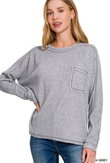 Miss Bliss Zen Brushed Ribbed Hacci Rnd Nck Sweater-H Grey