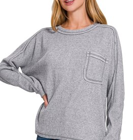 Miss Bliss Brushed Ribbed Hacci Sweater-H Grey
