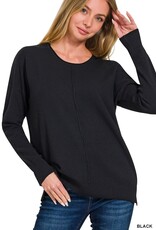 Miss Bliss Zen Viscose Front Seam Round Neck Sweater- Black