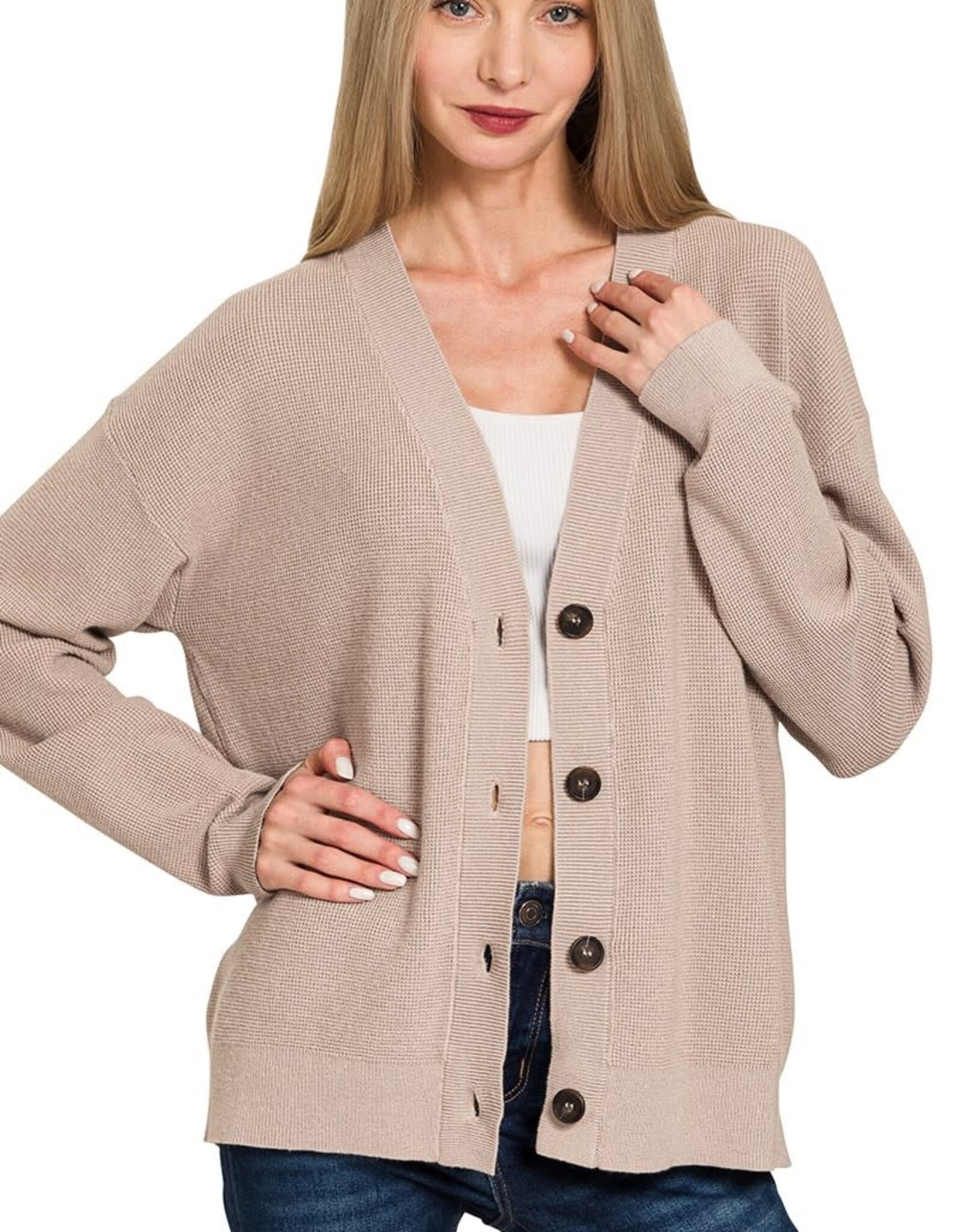 Miss Bliss Zen Button Viscose Sweater Cardigan-Ash Mocha