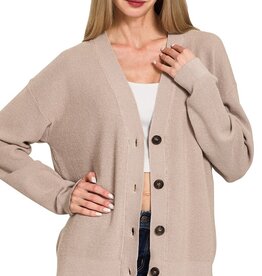 Miss Bliss Button Viscose Sweater Cardigan-Ash Mocha