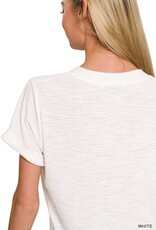 Miss Bliss Zen Slub Rolled Short Sleeve V-Neck Tee-White