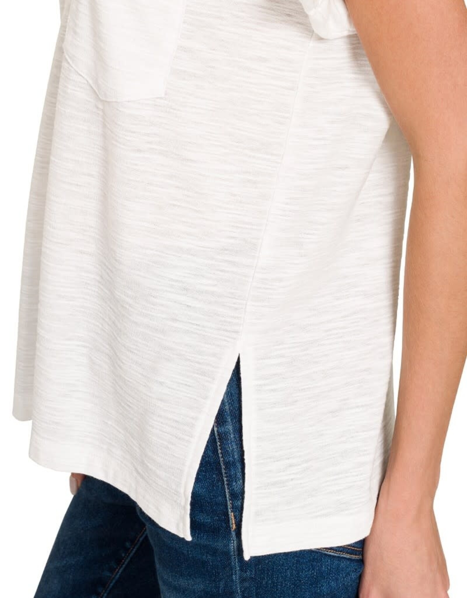 Miss Bliss Zen Slub Rolled Short Sleeve V-Neck Tee-White