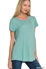 Miss Bliss Zen Flowy R Hem Rayon Ss Top-Dusty Teal