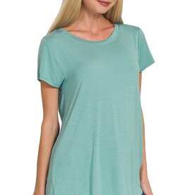 Miss Bliss Flowy Rayon Basic Tee-Dusty Teal